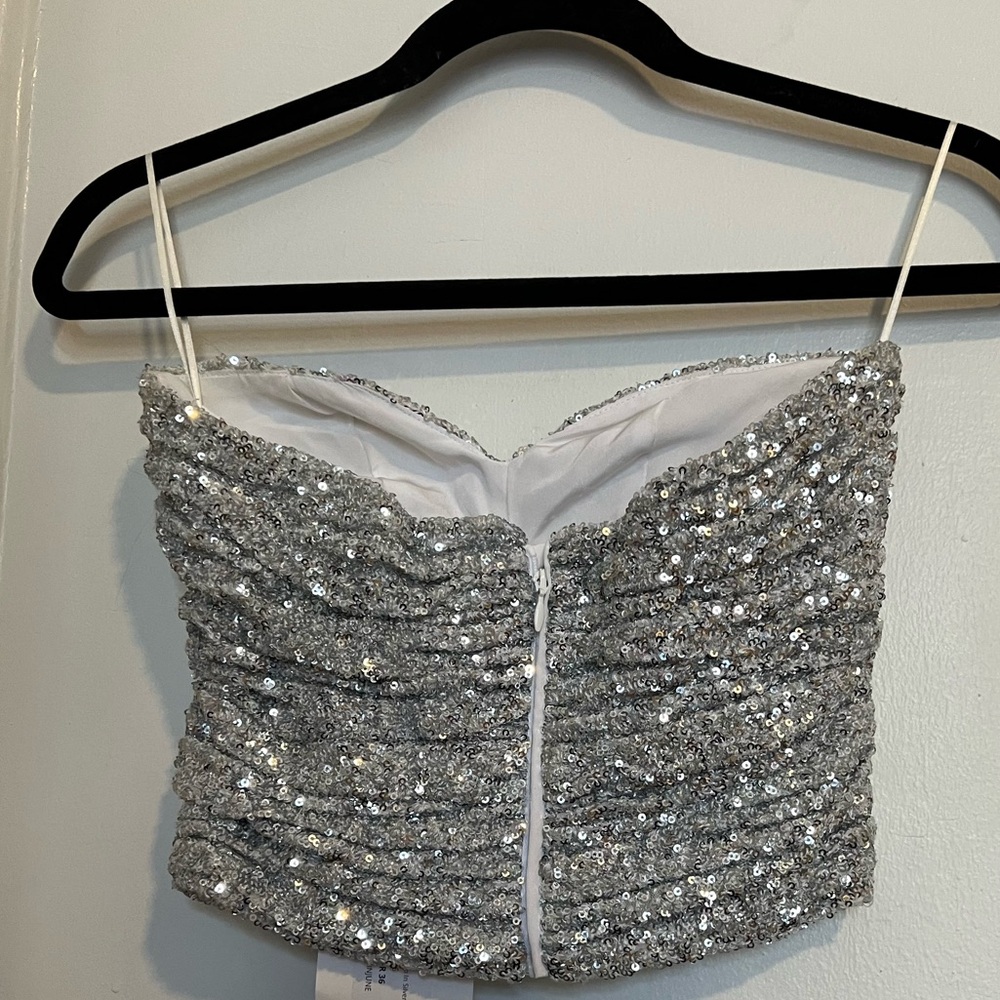 ATTICO Silver Sequined Strapless Dress Top - Picture 4 of 4